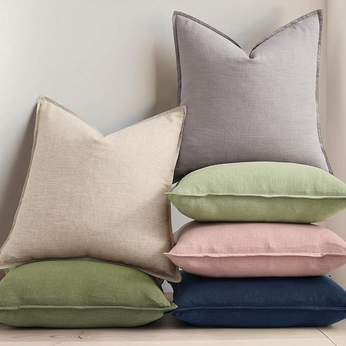 decorUhome Fall Navy Blue Linen Throw Pillow Covers 18x18 Set of 2 | Decorative Soft Cozy Modern Farmhouse Boho Accent Pillow Cases with Flange Edges for Couch Bed Sofa Living Room Home Decor