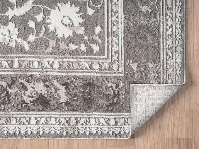 Amber Traditional Floral Runner Rug for Kitchen, 2x7 Vintage Persian-Inspired Gray Runner, Medium Pile Stain Resistant Carpet for Bedroom, Hallway or Entryway (2' x 7', Gray)