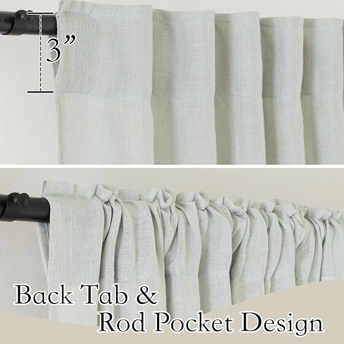 RYB HOME Flax Linen Curtains for Living Room Bedroom, Light Filtering Airy Lightweight Privacy Protected Decor for Sliding Glass Door Home Office, W 52 x L 90 inch, 2 Pcs, Sage Green