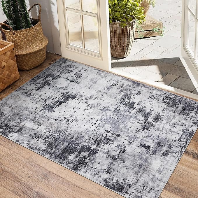 ROYHOME Modern Abstract 2x3 Area Rug Non Slip Non Shedding Low Pile Stain Resistant Rug for Entryway Kitchen Bedroom,Grey