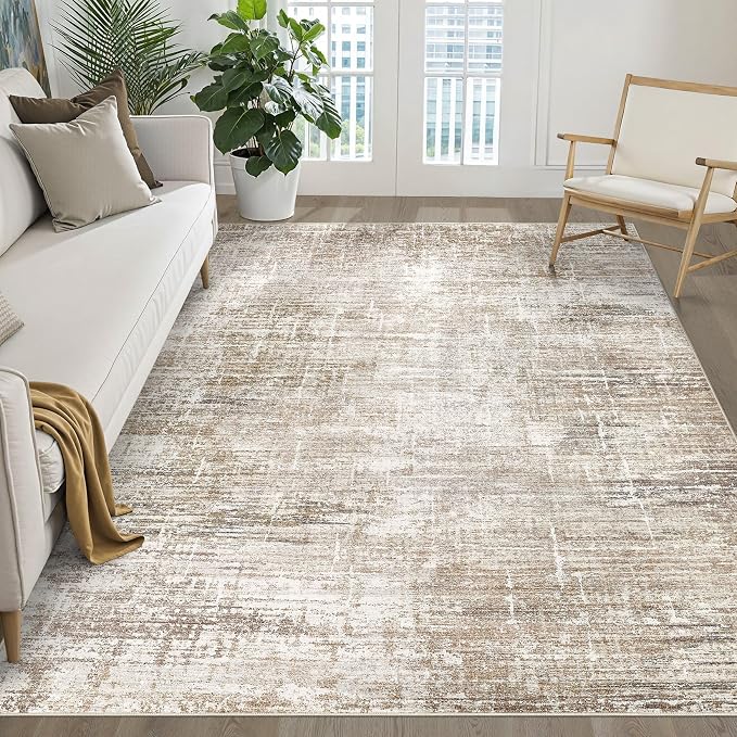 6x9 Area Rugs Living Room: Washable Large Neutral Rug Abstract Soft Modern Stain Resistant Indoor Floor Non-Slip Carpet for Bedroom Nursery Kids Office Playroom Dining Room Under Table- Dark Brown