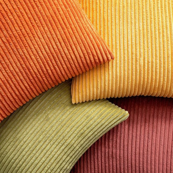 EMEMA Burnt Orange Decorative Throw Pillow Covers 22x2 2Inch Set of 4 Boho Farmhouse Corduroy Striped Square Pillow Case,Western Modern Cushion Covers for Couch Bed Livingroom Home Decor