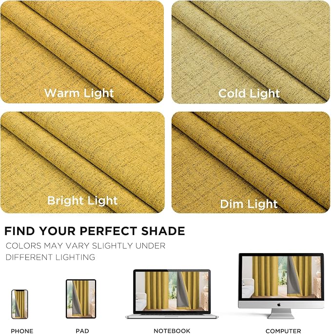 Joydeco Linen Blackout Curtains for Bedroom - 100% Light Blocking 1 Panels, Yellow Drapes 100" W x 108" L, Thermal Insulated Room Darkening Curtains for Living Room, Rod Pocket & Back Tabs