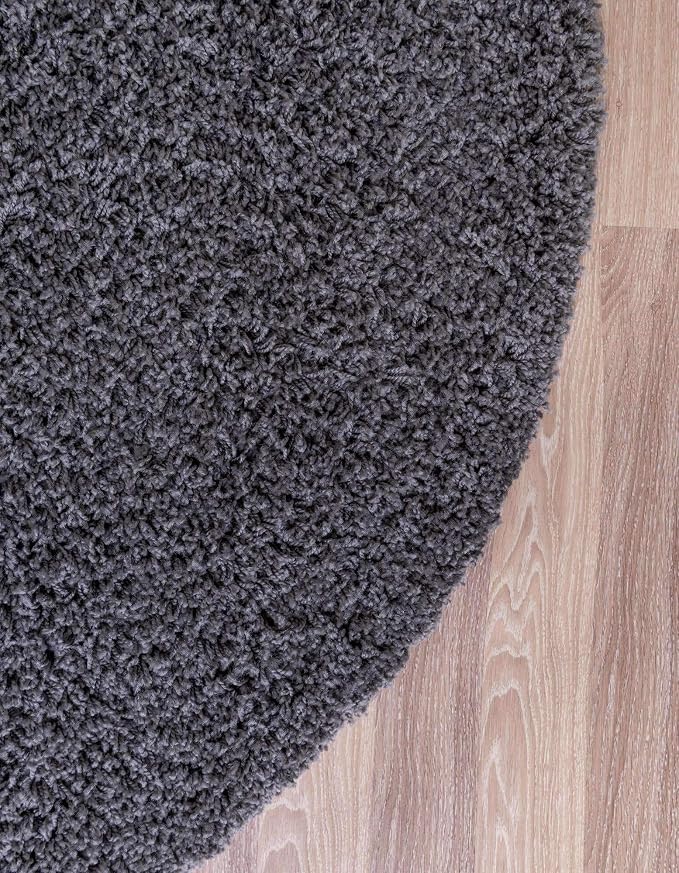Unique Loom Solid Shag Collection Area Rug (3' 3" Round, Graphite Gray)