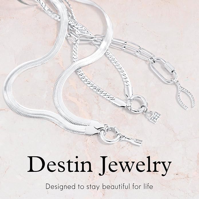 Destin Jewelry 18K Gold Plated Herringbone Necklace for Women and Men, Waterproof Flat Snake Chain, Stainless Steel Non Tarnish Layering Necklace