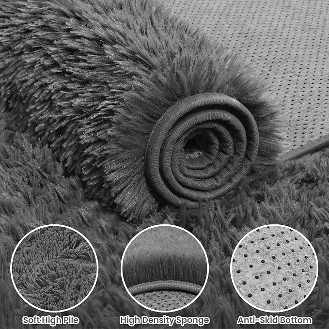 4x6 Area Rug for Living Room, Ultra Soft Fluffy Shag Rugs for Bedroom, Non-Slip Large Fuzzy Plush Rug Indoor Floor Carpet for Nursery Kids Office Dorm Modern Decor, Dark Gray