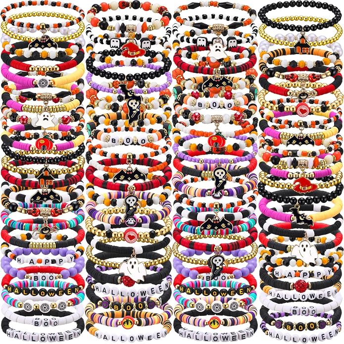 Equsion 100 Pcs Preppy Friendship Bracelets for Women Heishi Surfer Clay Stackable Bead Easter Boho Y2k Bracelets Gifts