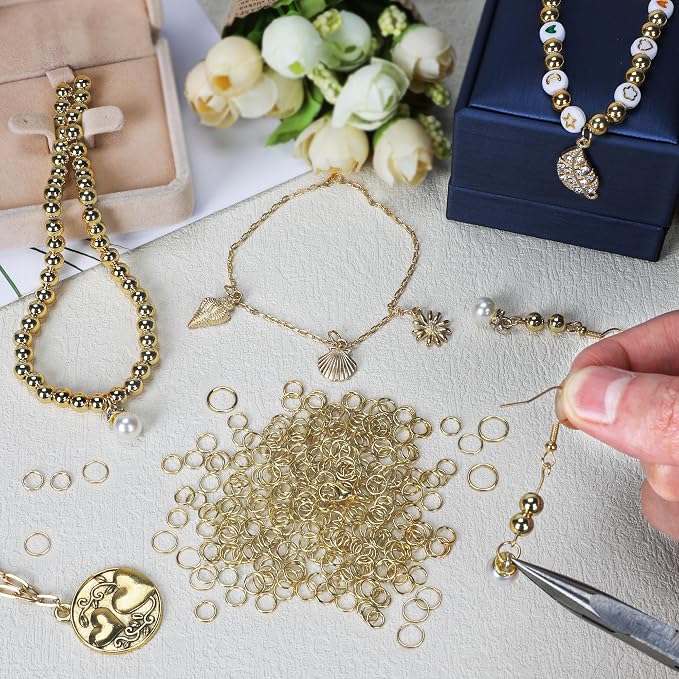 4/6/8/10MM 950PCS 14K Gold Jump Rings for Jewelry Making Non Tarnish Small Open Gold Filled Jump Rings for Necklace Earrings Bracelet Key Chains and DIY Craft
