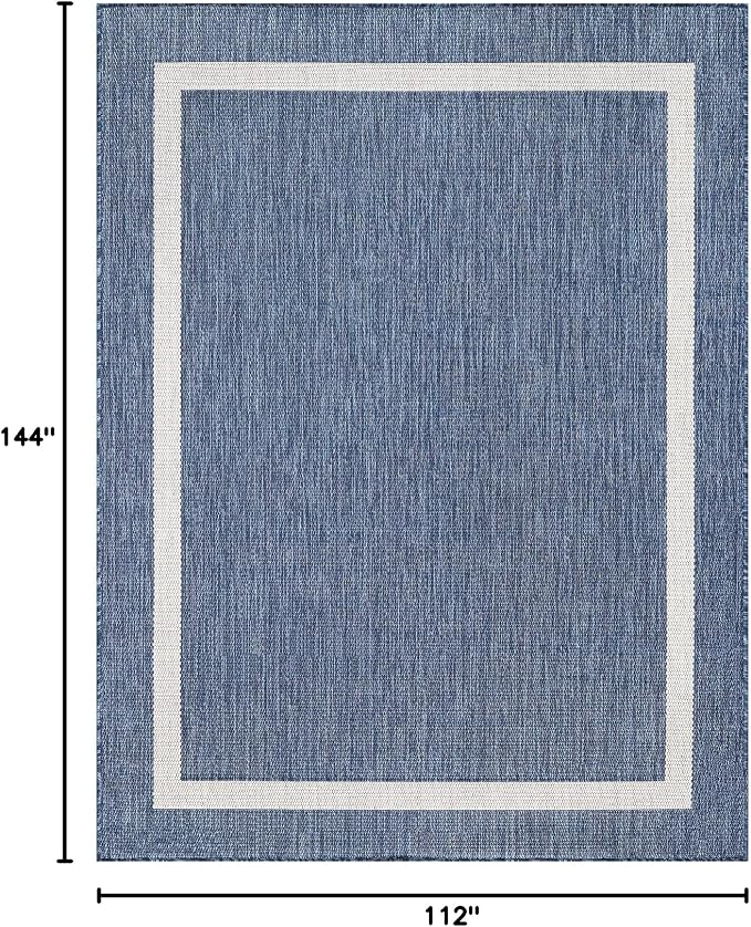 Luul Home Bordered Outdoor Rug 9x12 Washable Outside Carpet for Indoor Patio Porch Waterproof Easy Cleaning Non Shedding Area Rugs Blue 9 x 12