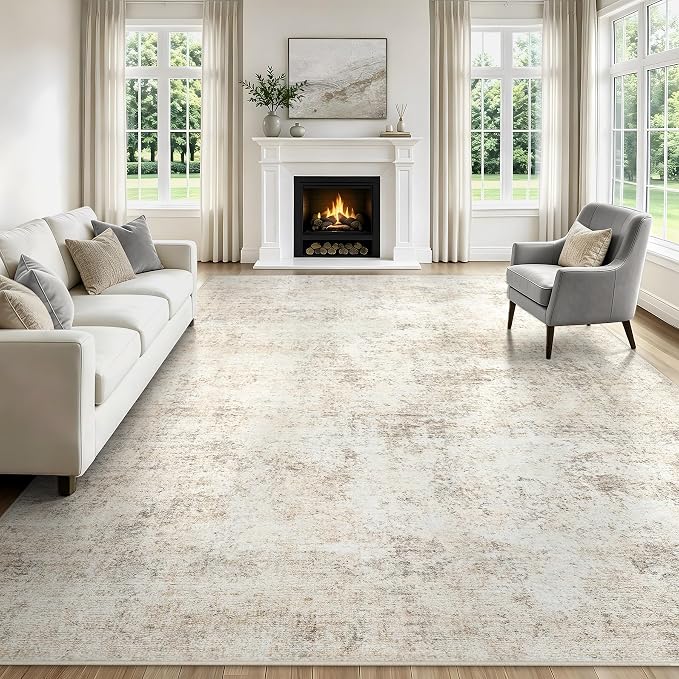 8x10 Area Rugs Living Room Rug Modern Abstract Neutral Washable Rugs Non Slip Soft Carpet Large Area Rug Low Pile Stain Resistant Non Shedding for Bedroom Nursery Dining Room Home Office Beige