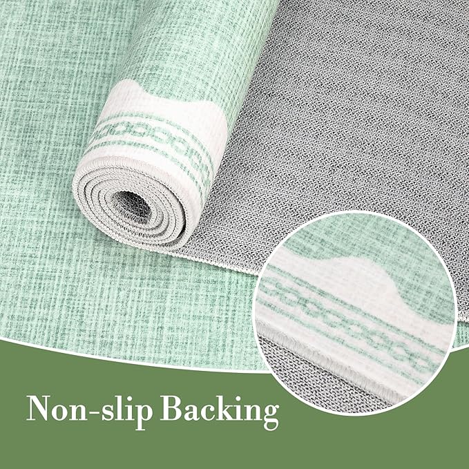 2.5x8 Scalloped Runners Green Washable Hallways Bedroom Rug | Solid Non Slip Scalloped Bath Runner, Rugs for Bedroom Girls, Rugs for Kitchen Floor Soft Dorm Nursery Carpet for Bedside