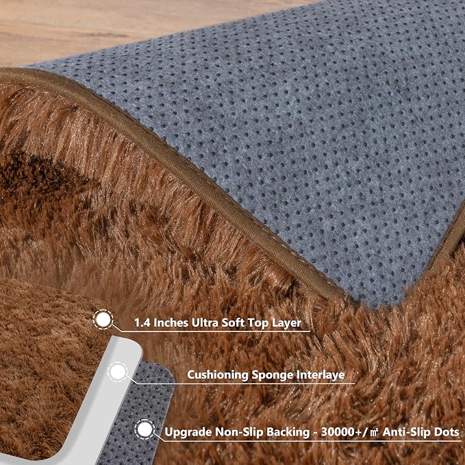 8x10 Area Rugs for Living Room, Brown Large Fluffy Shag Rug | Bedroom and Nursery, Soft and Comfy, Big Fuzzy Carpet for Kids, Girls, Boys Room Dorm Home Decor Aesthetic, Upgrade Non Slip