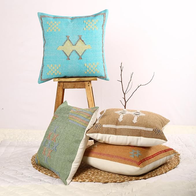 Trade Star Set of 4 Handloomed Pillow Covers 100% Authentic Pure Cotton Cushion Case Set Handwoven Pillowcase Throw Pillow Cover Premium Cushion Cover (Sabra 5)