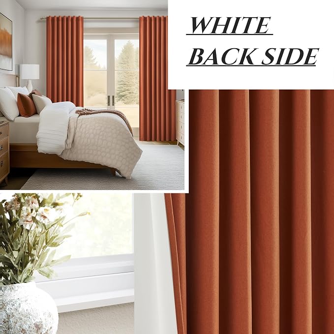 Fall Burnt Orange Curtains Blackout 92 Inches Long 2 Panels Set,Terracotta Autumn Color Decor Retro for Living Room/Bedroom Antique Copper Rust Boho 70s Window Pleated Linen Drapes Thermal (W50"xL92")