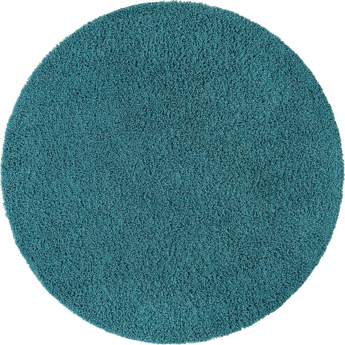 Unique Loom Solid Shag Collection Area Rug (7' 1" Round, Deep Aqua Blue)