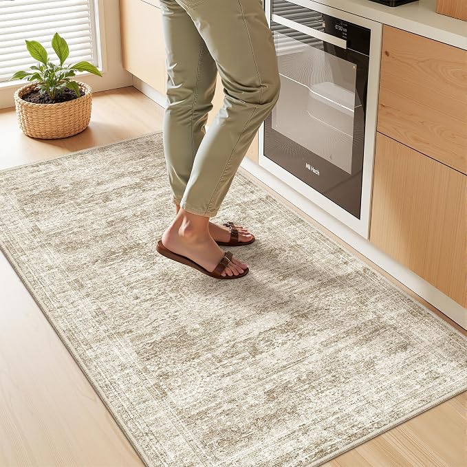 2x4 Rug Runners for Hallways Non Slip,Brown | Washable Rugs for Kitchen,Entryway,Bedroom,Bathroom,Nursery Room,Thin,Soft Runner Rug,Stain Resistant Indoor Carpet