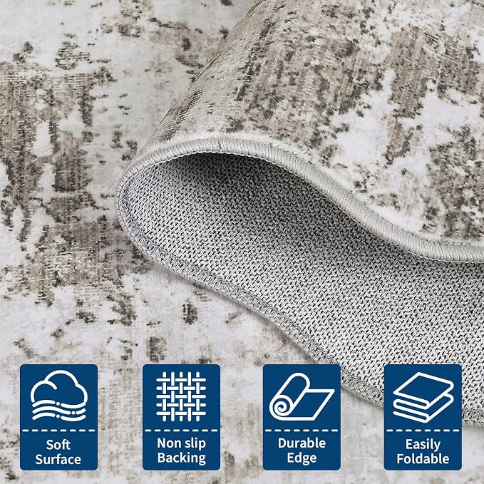 ROYHOME Modern Scalloped Abstract 2x3 Area Rug Non Slip Non Shedding Low Pile Stain Resistant Rug for Entryway Kitchen Bedroom,Taupe