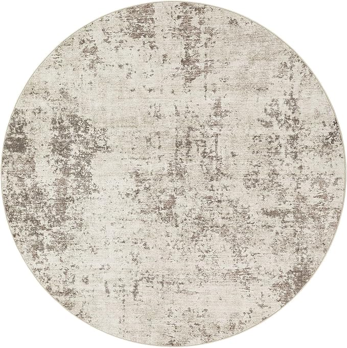 UERMEI 5ft Round Area Rug Living Room Rugs - 5x5 Washable Neutral Modern Abstract Soft Thin Rug Indoor Floor No Slip Rug Carpet for Bedroom Under Dining Table Home Office Decor - Dark Brown