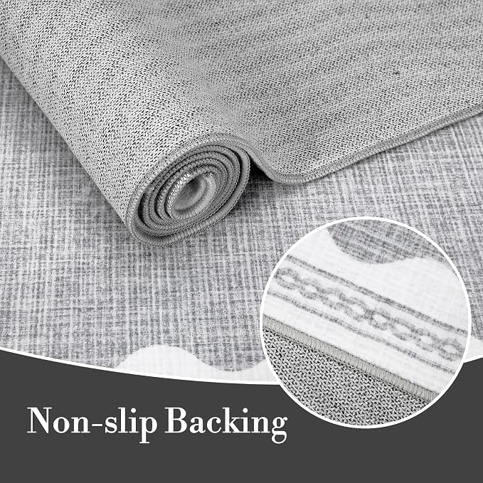 2.5x8 Scalloped Runners Grey Washable Hallways Bedroom Rug | Solid Non Slip Scalloped Bath Runner, Rugs for Bedroom Girls, Rugs for Kitchen Floor Soft Dorm Nursery Carpet for Bedside