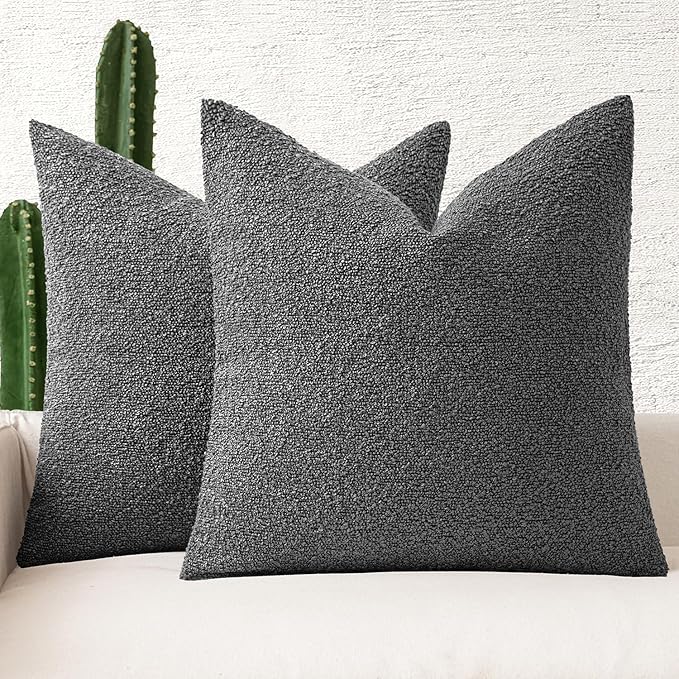 MIULEE 24x24 Decorative Euro Sham Boucle Couch Pillow Covers Charcoal | Set of 2 Textured Neutral Throw Pillow Covers, Accent Solid Pillowcases, Sofa Living Room Home Decor