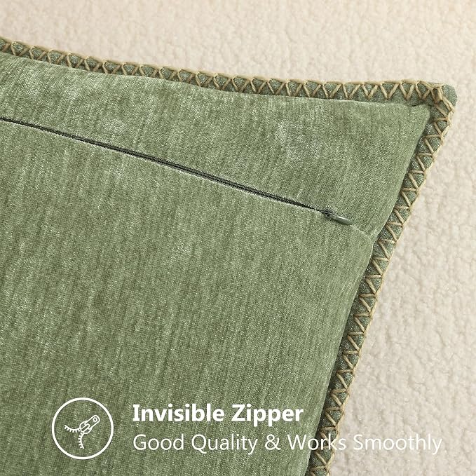 decorUhome Soft Chenille Throw Pillow Covers 12x20 Set of 2 Olive Green | Fall Textured Decorative Throw Pillow Cases Stitched Edge Modern Farmhouse Luxury Boho Velvet for Couch Sofa Bed Home Decor