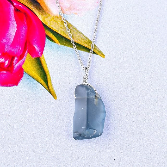 Natural Raw Gemstone Crystal Dainty Pendant Necklace for Women, Healing Chakra Stone, Birthstone, Handmade Jewelry, Rhodium Plated 925 Sterling Silver Chain 18" Gift for her