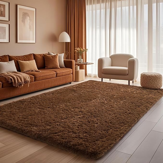 Ophanie Brown Rugs for Bedroom Living Room, Fluffy Fuzzy Furry Carpet,Plush Soft Shaggy Bedside Indoor Floor 4x6 Area Rug for Kids Girls Boys Baby Teen Dorm Nursery Decor with Over 99 pcs Pile fibers