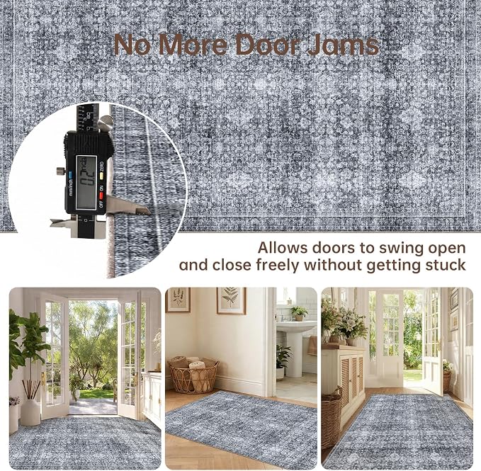 Sasttie 2x3 Rug, Ultra-Soft Washable Rug, Low Pile Foldable Thin Carpets with Non-Slip Backing, Skin-Friendly Stain Resistant Carpet for Living Room, Bedroom, Kitchen, Dorm, 2x3, Black Grey