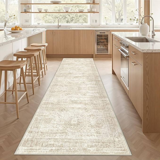 3x12 Runner Rug Non Slip,Washable Hallway Runner Rug,Beige | Carpet Runners for Hallway 12ft,Entryway,Bedroom,Living Room,Thin,Soft, Long Rug,Stain Resistant Indoor Carpet