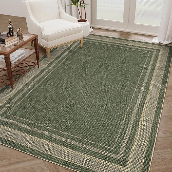 GarveeHome Easy Jute Rugs Neutral 6x9 Washable Living Room Bedroom Rug | Non Slip Stain Resistant Easy Jute Dining Room Throw Carpet Solid Area Rug for Kitchen Bedroom Nursery Home Decor, Green