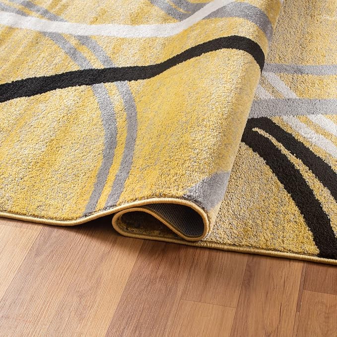 Rugshop Wavy Circles Non-Shedding Living Room Area Rug Yellow 3'3" x 5'