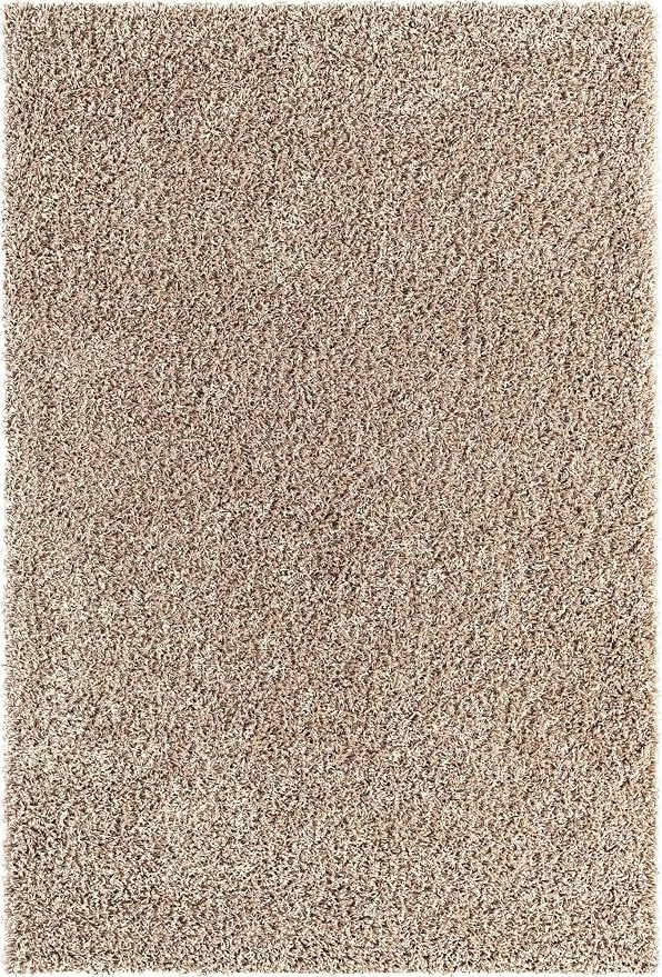 Unique Loom Solid Shag Collection Area Rug (6' 1" x 9' Rectangle, Taupe) | Modern solid area rug for living room, bedroom & dining room. Stain-resistant, easy-care, kid & pet friendly