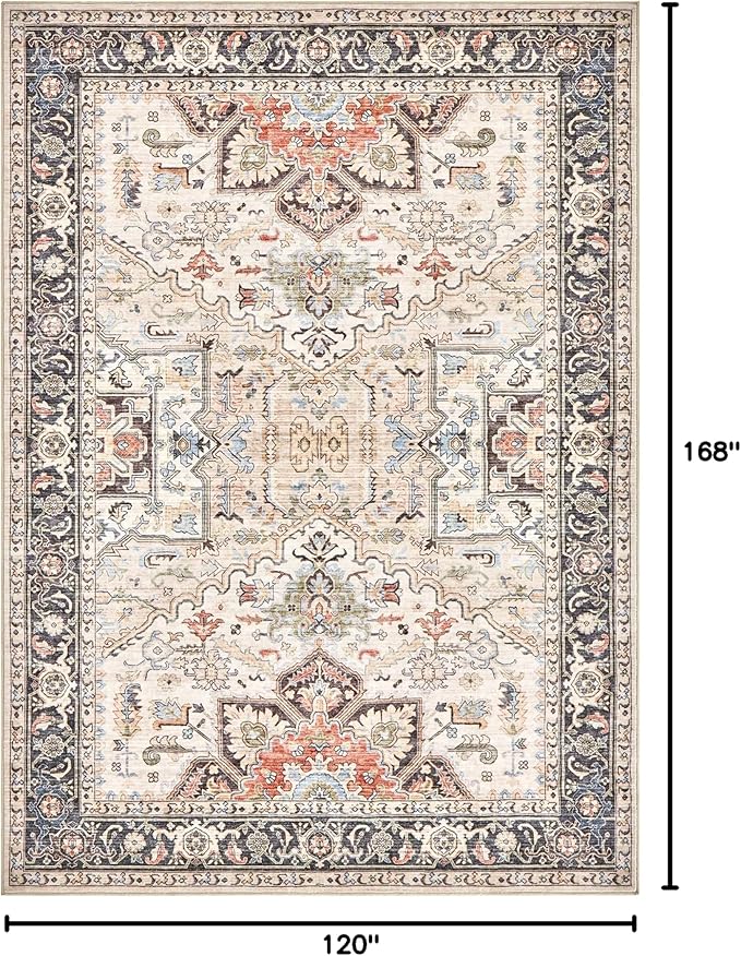 10x14 Area Rugs for Living Room - Large Carpet Ultra Thin Soft Washable Oriental Vintage Floral Distressed Rug Big Indoor Carpets for Bedroom Nursery Dorm Home Decor Aesthetic - Multi