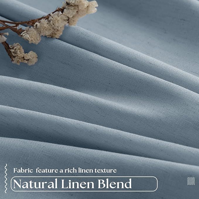 Blue Grey Pinch Pleated Full Blackout Curtains Linen 80 Inch Window Curtain | Room Darkening Thermal Insulated, for Living Room Bedroom, Back Tab Pinch Pleat Drapes with Hooks Rings, W40xL80 2 Panels