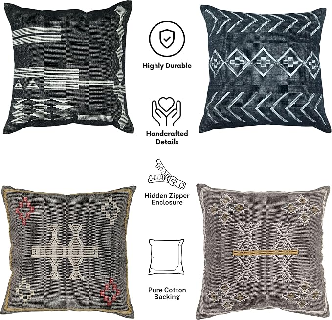 Trade Star 100% Cotton Pillow Cover Handwoven Pillowcase Premium Cushion Cover Throw Pillow Authentic Farmhouse Designer Cushion Case Set of 4 Handloomed Pillow Cases (Sabra 3)