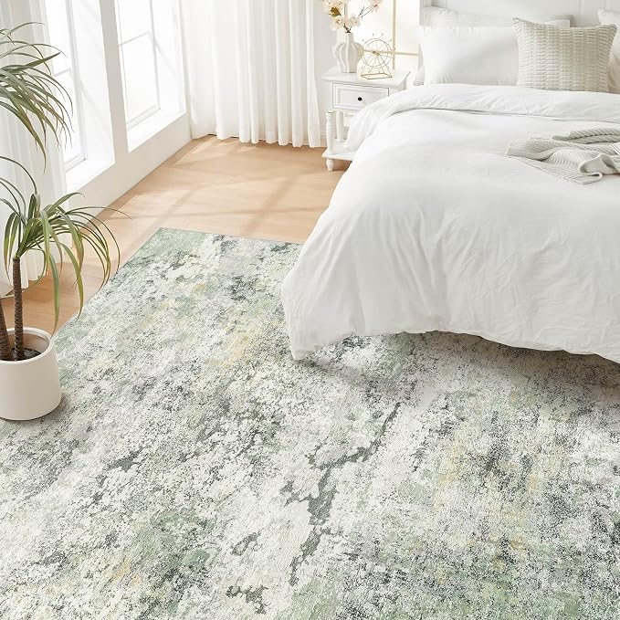 DMOYEST Area Rug Living Room Rugs - 6x9 Large Soft Indoor Neutral Modern Abstract Low Pile Washable Rug Carpet for Bedroom Dining Room Farmhouse Home Office - Green/Grey/Yellow