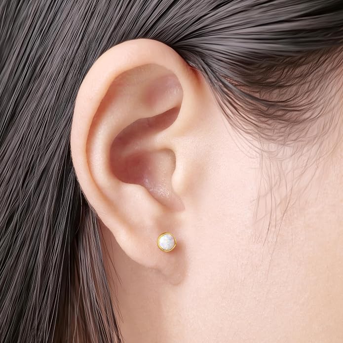 limerencia 18G Hypoallergenic Titanium Opal Threadless Nose Stud Earrings, 2PC Flat Back Push in Stud Earrings Labret Medusa Monroe Helix Cartilage Tragus Conch Piercing Jewelry for Women Men