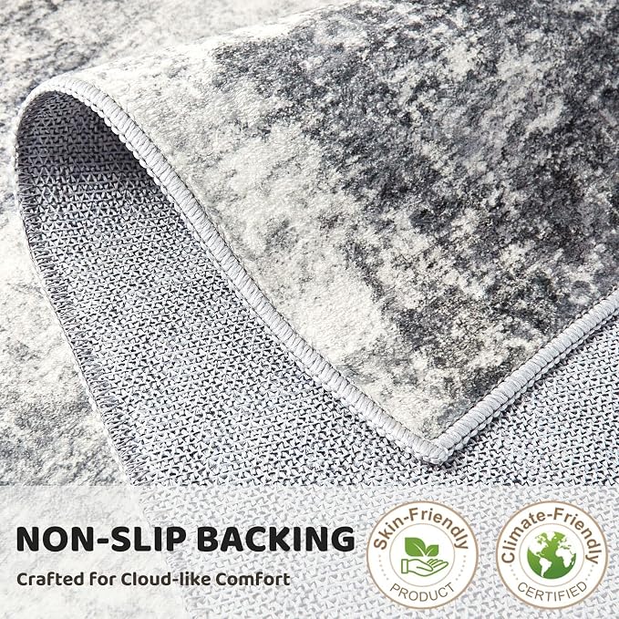 DMOYEST 3x10 Washable Runner Rug, Non Slip Low Pile Carpet Runner for Hallway and Entryway, Kid & Pet Friendly Abstract Modern Area Rug for Kitchen and Dining Room - Grey