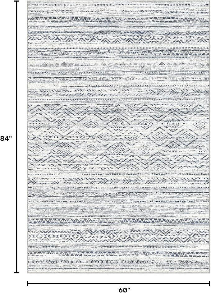 Tortania Area Rug Living Room Rugs- 5x7 Washable Large Soft Neutral Boho Moroccan Bohemian Farmhouse Rug Indoor Floor Carpet for Bedroom Under Dining Table Home Office Decor - Dark Blue
