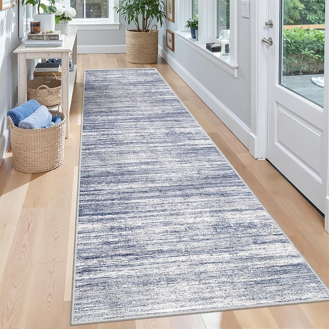 2x8 Runner Rug Non Slip,Washable Hallway Runner Rug,Blue | Neutral Rugs for Kitchen,Entryway,Bedroom,Bathroom,Nursery Room,Thin,Soft Runner Rug,Stain Resistant Indoor Carpet