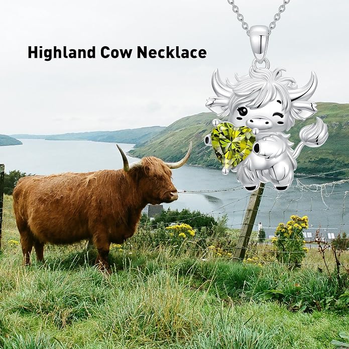 PELOVNY Teddy Bear Necklace for Women 925 Sterling Silver Bear/Highland Cow/Fox/Cat/Axolotl Birthstone Necklace Christmas Birthday Jewelry Gifts for Mom Daughter Wife Sister
