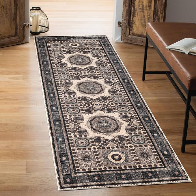 Keen Home Design 30"x120" Rug - Machine Washable Runner Rug with Non-Slip Backing, Ideal for Hallway, Entryway, Kitchen, Laundry Room - Vintage, Easy Clean, Durable, Low Pile - (2'6" x 10')