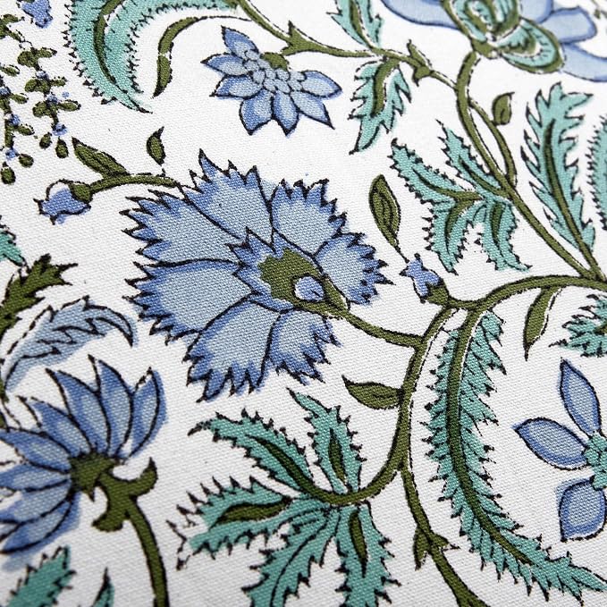 Ridhi Block Print Columbia Blue Pillow Cover 18" x 18" (Pack of 2) Decorative Couch Pillows for Living Room, Chic Boho Cute Outdoor Pillows Covers Gifts for Spring, Easter and Valentine