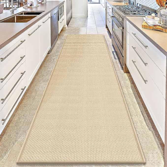 GOYLSER 15 ft Jute Running Rugs for Hallway, Kitchen Rug Runner Non Slip Washable Absorbent Hall Runner Rug, Beige Runner for Kitchen Floor Non Slip