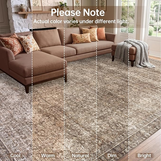 Sasttie 4x6 Area Rug, Ultra-Soft Washable Rug, Low Pile Foldable Thin Carpets with Non-Slip Backing, Skin-Friendly Stain Resistant Carpet for Living Room, Bedroom, Kitchen, Dorm, 4x6, Dark Brown