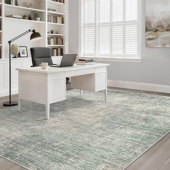 10x12 Area Rug Living Room: Washable Large Neutral Green Rugs Abstract Soft Modern Stain Resistant Indoor Floor Non-Slip Carpet for Bedroom Nursery Kids Office Playroom Dining Room Under Table Home