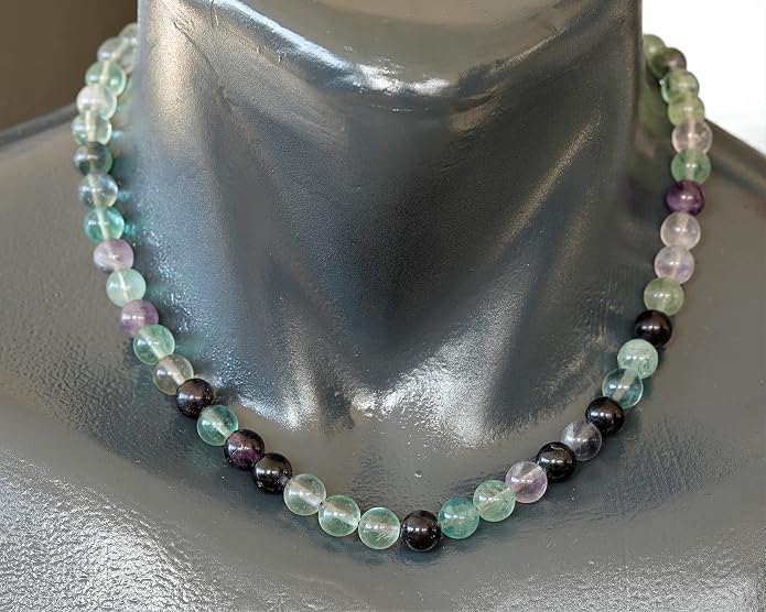 Natural Gemstone Beaded Choker Necklace | 8mm Handmade Adjustable Jewelry for Men & Women | Chakra Balancing Crystal Necklace | Spiritual Gift | Macrame Cord with Extender
