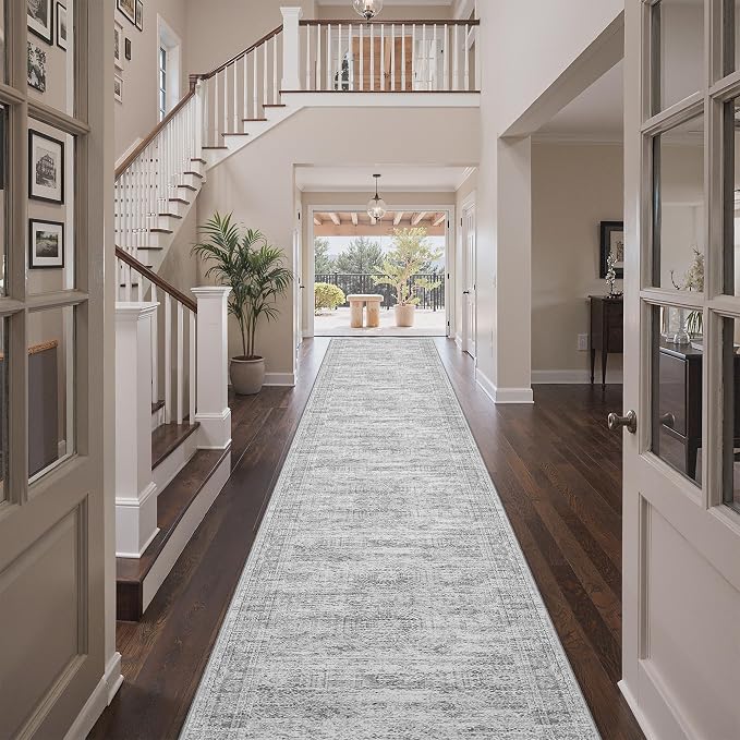3x20 Runner Rug Non Slip,Washable Hallway Runner Rug,Grey | Extra Long Runner Rugs for Hallway,Entryway,Bedroom,Living Room,Dining Room,Thin,Soft Rug,Stain Resistant Indoor Carpet