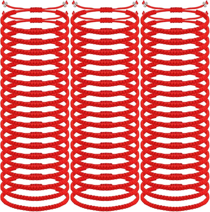 Ecation 100 Pcs Red Bracelet for Protection Good Luck Kabbalah Adjustable Matching Braided Rope Red String Bracelet Bulk Gifts for Women Men Couples