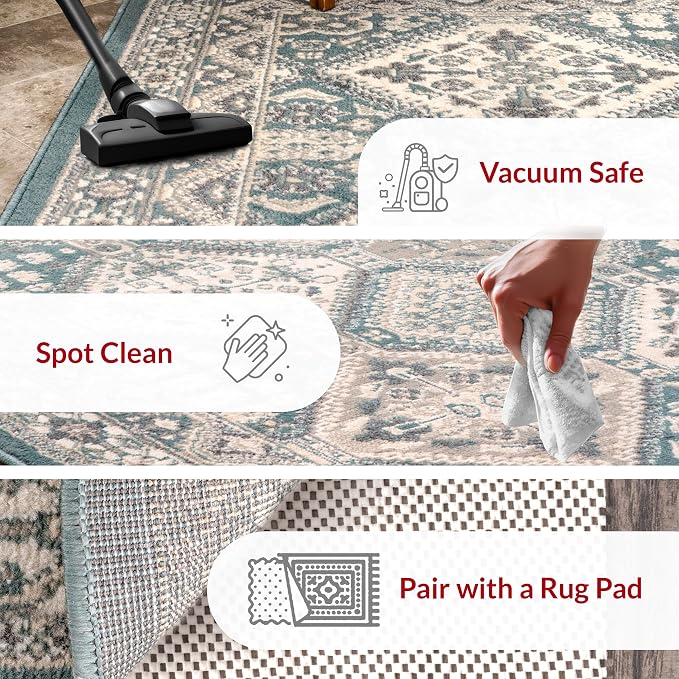 nuLOOM 2x8 Becca Traditional Tiled Area Rug, Blue, Faded Transitional Design, Stain Resistant, For Bedroom, Dining Room, Living Room, Hallway, Office, Kitchen, Entryway